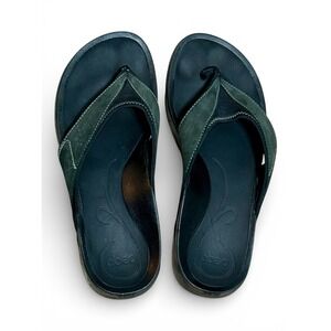 Abeo Sz-7 BIOsystem Womens Thong Sandals Dark Green Leather Orthotic Flip Flops